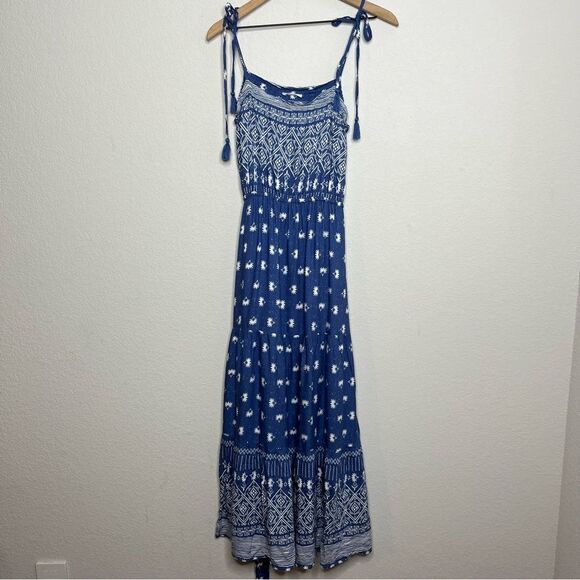 In Loom‎ Maxi Dress Small Bohemian Southwestern Daisy Floral Print Blue White - Picture 1 of 10